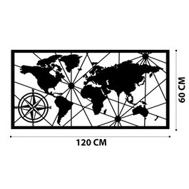 Wallity World Map Large Metal Wall Decor Negro